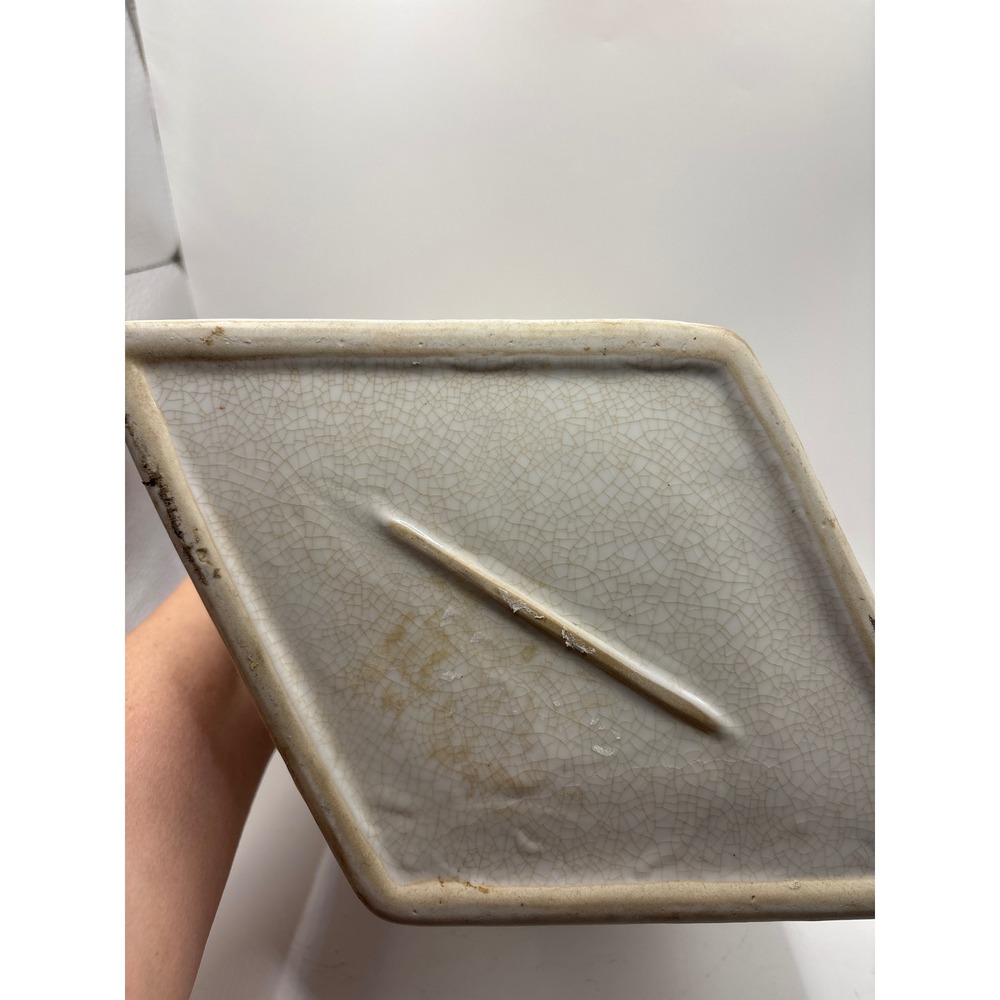 Vintage French Floral Ceramic Diamond Planter Vase Crackle Glaze Shabby Chic - Picture 6 of 6